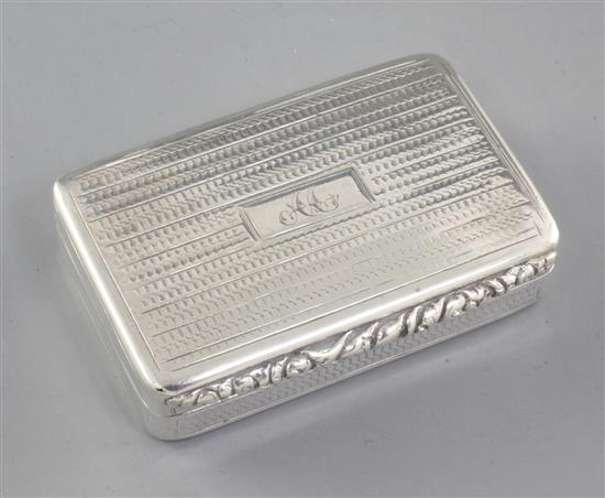 A George IV engine turned silver snuff box, Length 68mm Weight 2oz/63grms